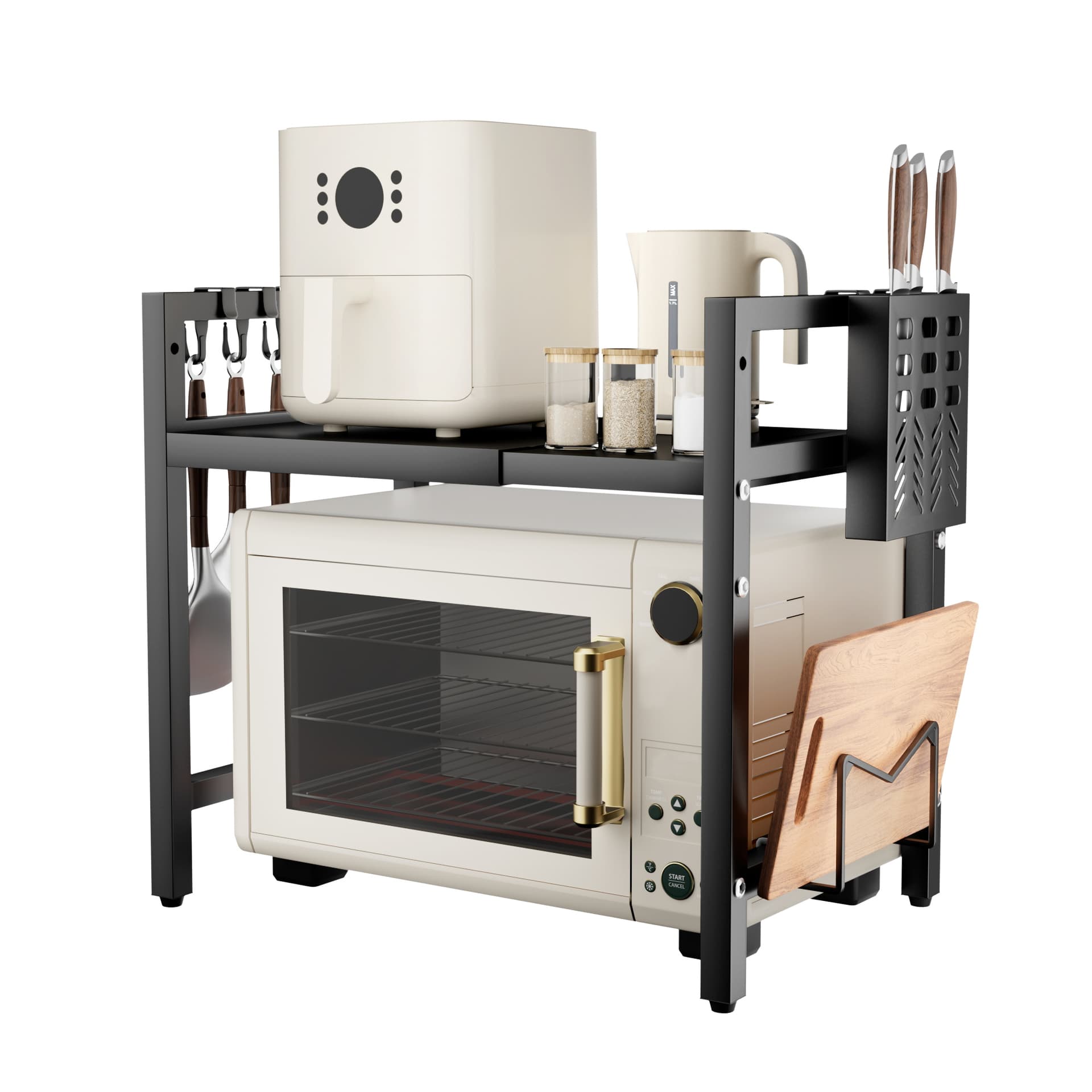 UTINEX® soporte para microondas ajustable con accesorios incluidos — fondo blanco